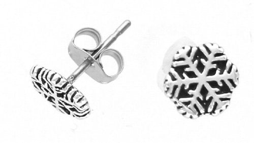 STERLING SILVER MINI ANTIQUED SNOWFLAKE EARRINGS ON POSTS
