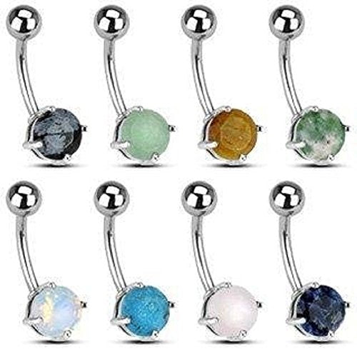 Body Accentz&trade; Lot of Semi Presious Prong Set Belly Gem Navel Body Jewelry Piercing Bar Ring 7/16" 14g
