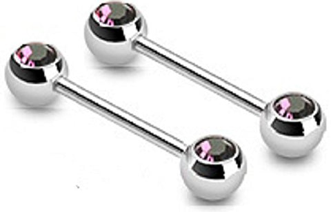 Double Front Facing Gem 316L Surgical Steel Barbell/Nipple Bar 14g