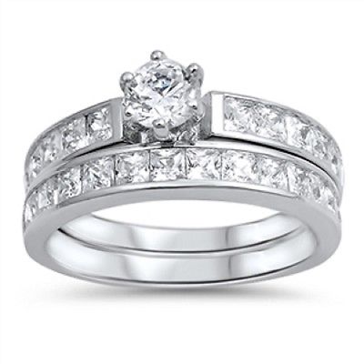Sterling  Silver CZ Ring Engagement and Wedding Band [5]