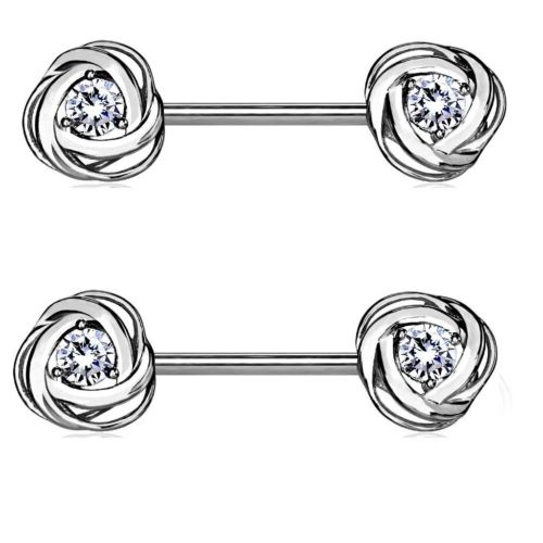 Nipple Bar Princess CZ Rose Ends Sparkle Barbell Ring Sold as pair [silvertone]