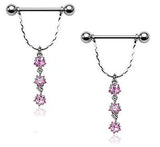 Nipple Rings barbell ring 14G. 3/4" with 5mm Ball Nipple Shield w/ 3-CZ Stars