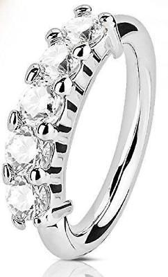 Nose Ring 16g 6mm Stainless Steel Nose Stud Hoop 5 CZ Lined ''L'' Bend FBA