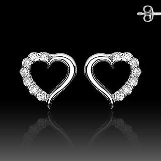 Pair of 925. STERLING SILVER STUD EAR RINGS W/ALL PRONG SET CZ HEART Rhodium plated Earrings