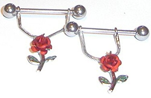Nipple Shield Rings Barbell Barbells Red Rose Sold As a Pair