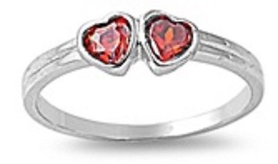 STERLING SILVER RING W/CZ Faux ruby - Double Heart pinky ring [2]