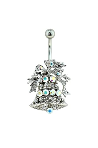 Body Accentz Belly Button Rings Gem Paved Holiday Bell Ornament 316L Surgical Steel Nvel Ring