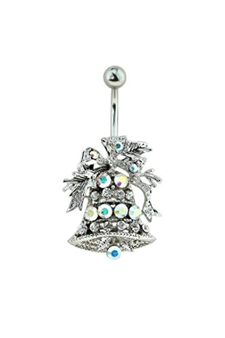 Body Accentz Belly Button Rings Gem Paved Holiday Bell Ornament 316L Surgical Steel Nvel Ring