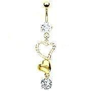 Body Accentz? Belly Button Ring Navel Gold Plated Heart CZ Solitaire Body Jewelr