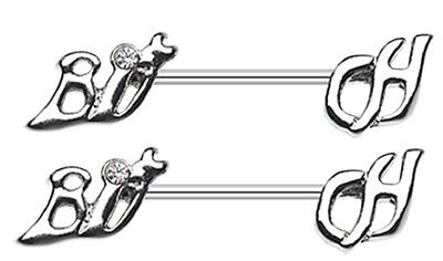 Nipple Ring Bar Bitch CZ  Shield Pair