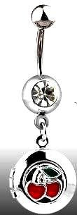 Body Accentz&trade; Belly Button Ring Navel Cherry Locket Body Jewelry 14 Gauge