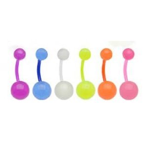 Body Accentz  Body colors Belly Button Ring Assortment 14 Gauge Flex Glow in the Dark 7/16" Qty 6