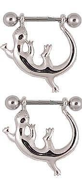 Nipple Ring Bars Gecko Lizard Body Jewelry Pair 14 gauge Pair sold as pair