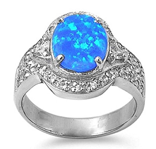 Sterling Silver Ring - Lab Opal Ring - Blue Opal