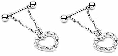 Body Accentz&trade; Nipple Ring Bars Heart Body Jewelry Pair 14 gauge Sold as pair