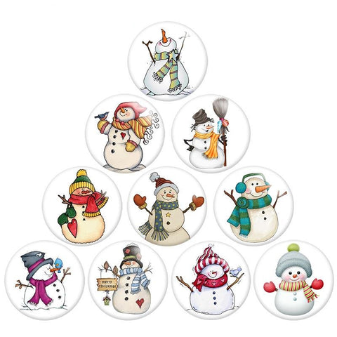 Christmas Snowman snap button charms  Glass Cabochon 18mm  Snap Button