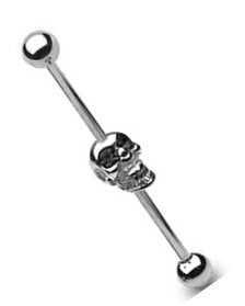316L Surgical Steel Skull w/Gemmed Eyes Industrial Bar Barbell 1 1/2" Body Accentz&reg; jewelry sold individually