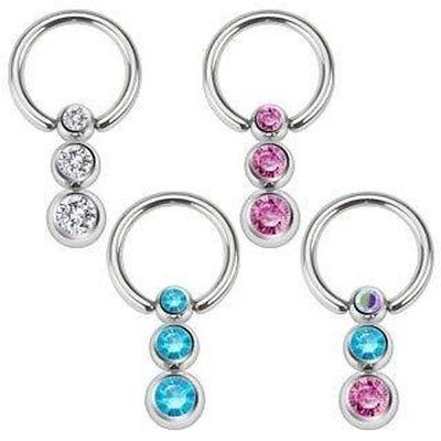 Nipple Ring 316L 14g Surgical Steel Captive Bead Ring with Gemmed Cascading