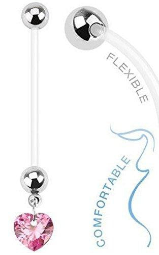 Belly Button Ring Surgical Steel Bio Flex Pregnancy Navel Ring with Heart Dangle