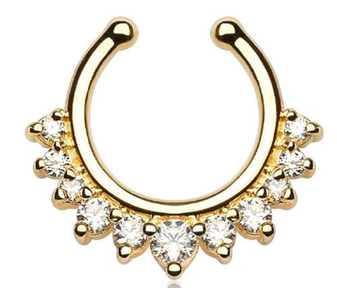 Single Line with Multi Gems Non-Piercing Septum Hanger [Goldtone]