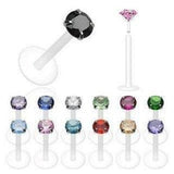 Bio-Flex Shaft with Push-in .925 Silver Prong Gem Labret/Monroe 14g 3/8'' [red]