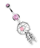 Belly Button Ring Dream Catcher Woven Star Design Bead Feathers Navel