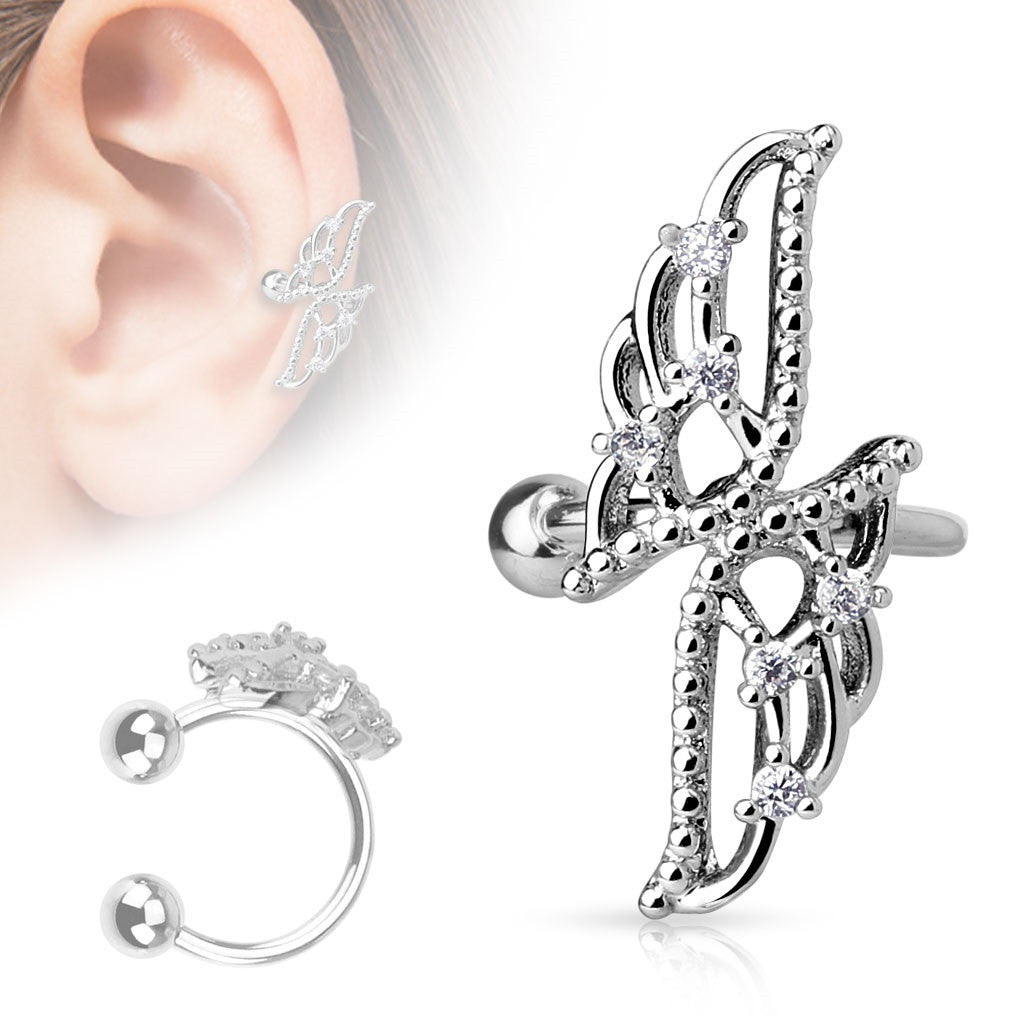 Crossed Wings with CZs Non-Piercing Ear Cuff