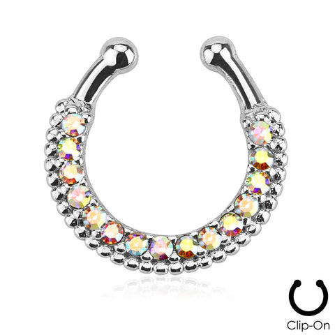 Single Line Paved Gem Non-Piercing Septum Hanger