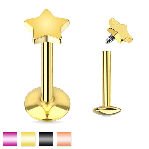 ONE Labret Monroe Star Titanium Plated 316L Surgical Steel Internally Threaded 16g 5/16