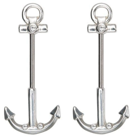 Nipple Ring Boat Anchor CZ bar body Jewelry sold as Pair 14g 5/8