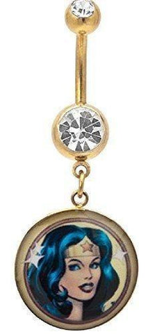 Belly Button Ring Navel 14G Gold Plated Press Fit  Wonder Women