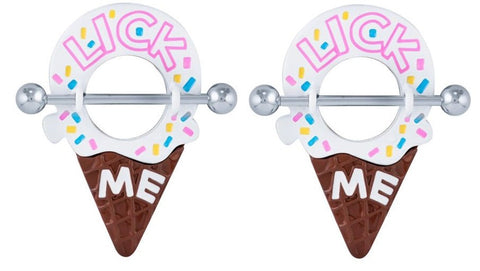 Nipple Ring Lick Me Ice Cream Cone Shield - Surgical Steel - Barbell Piercing
