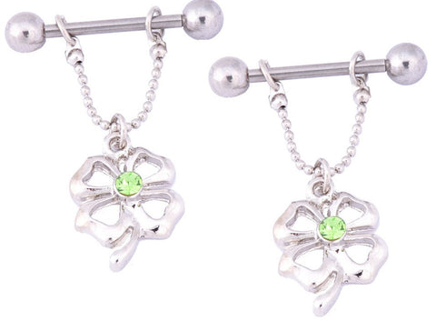 Nipple Ring Bars 4 Leaf Clover Body Jewelry Pair 14 gauge Body Piercing