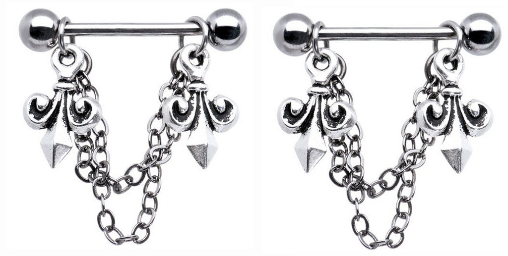 Body Accentz Nipple Ring Fleur De Lise bar body Jewelry sold as Pair 14g CZ