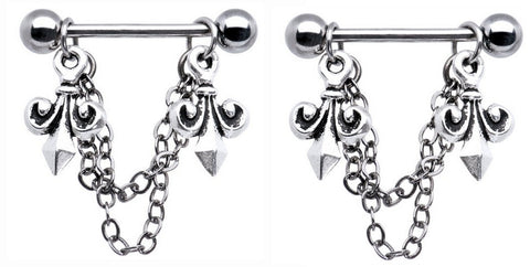 Body Accentz Nipple Ring Fleur De Lise bar body Jewelry sold as Pair 14g CZ