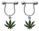 Nipple Rings barbell ring Marijuana Pot lear 14g sold as pair