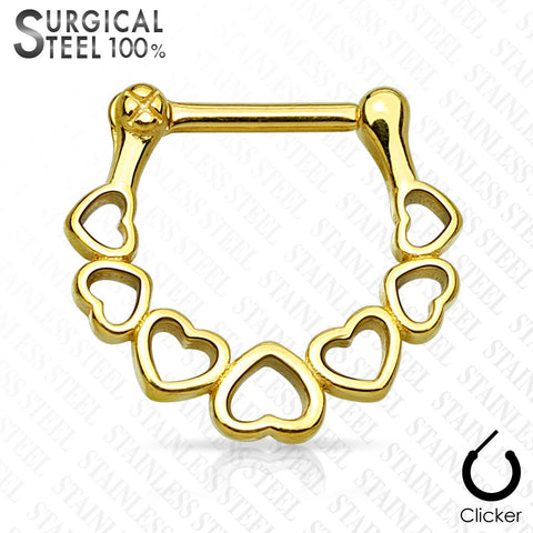 Septum Linked Heart Design All 316L Surgical Steel Septum Clicker 16g