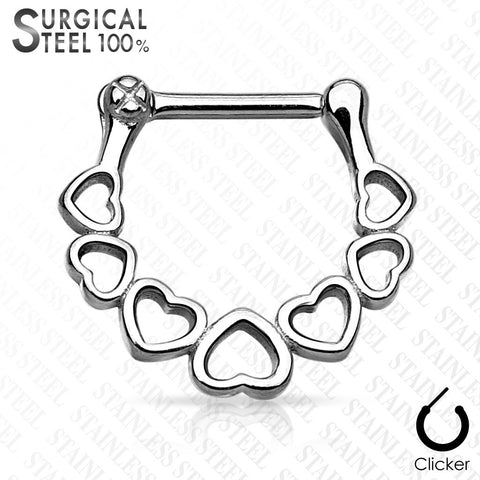 Septum Linked Heart Design All 316L Surgical Steel Septum Clicker 16g