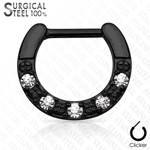 Septum Five CZs Paved Single Line All 316L Surgical Steel Septum Clicker 16g