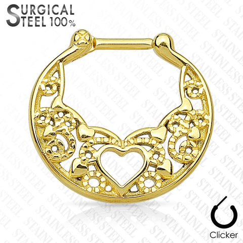 Septum Heart Laced All 316L Surgical Steel Septum Clicker 16g