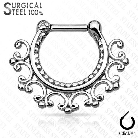 Septum Laced Edge Tribal All 316L Surgical Steel Septum Clicker 16g