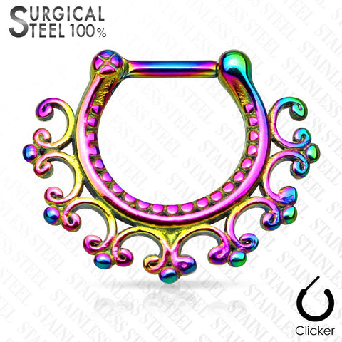 Septum Laced Edge Tribal All 316L Surgical Steel Septum Clicker 16g