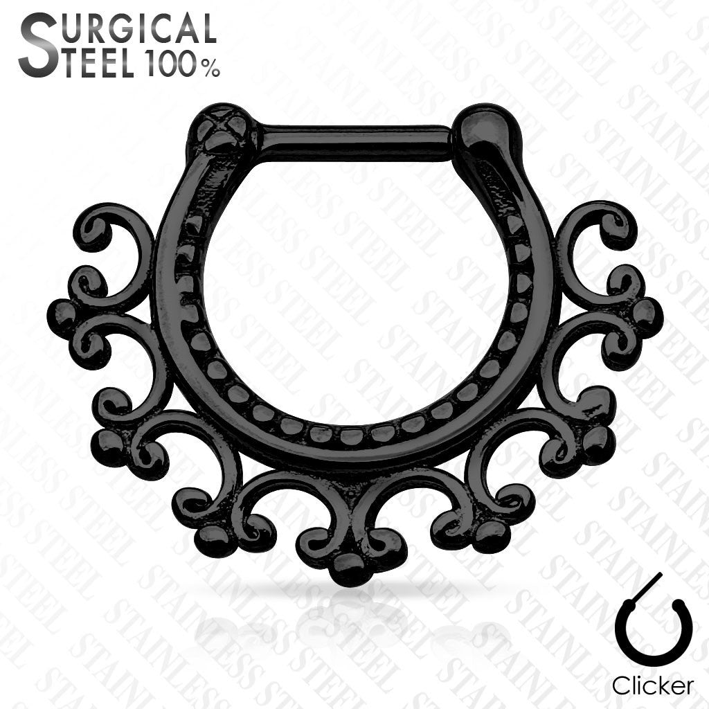 Septum Laced Edge Tribal All 316L Surgical Steel Septum Clicker 16g