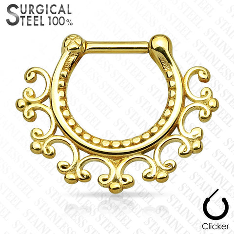 Septum Laced Edge Tribal All 316L Surgical Steel Septum Clicker 16g