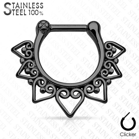 Septum Tribal Heart Fan All 316L Surgical Steel Septum Clicker 16g