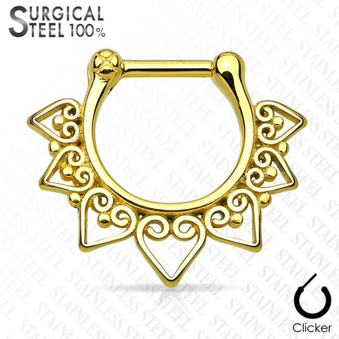 Septum Tribal Heart Fan All 316L Surgical Steel Septum Clicker 16g