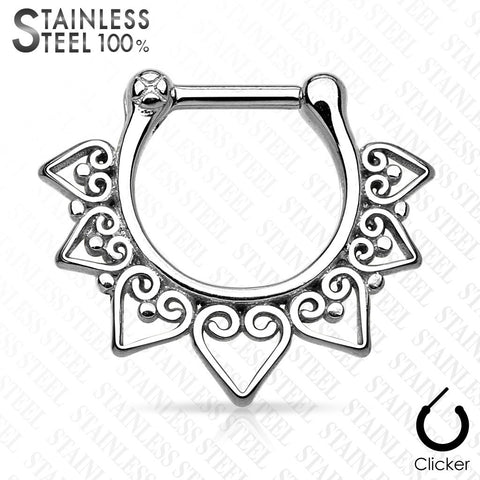 Septum Tribal Heart Fan All 316L Surgical Steel Septum Clicker 16g