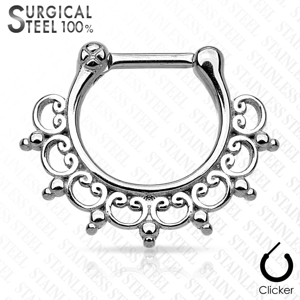Septum Lace Tribal Fan All 316L Surgical Steel Septum Clicker 16g