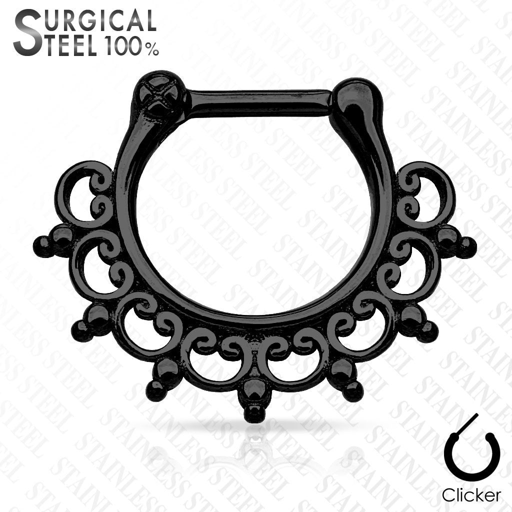 Septum Lace Tribal Fan All 316L Surgical Steel Septum Clicker 16g