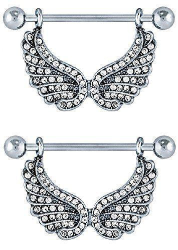 Nipple Shield Rings barbell barbells Angel Wings sold as a pair 14 gauge small 3/8